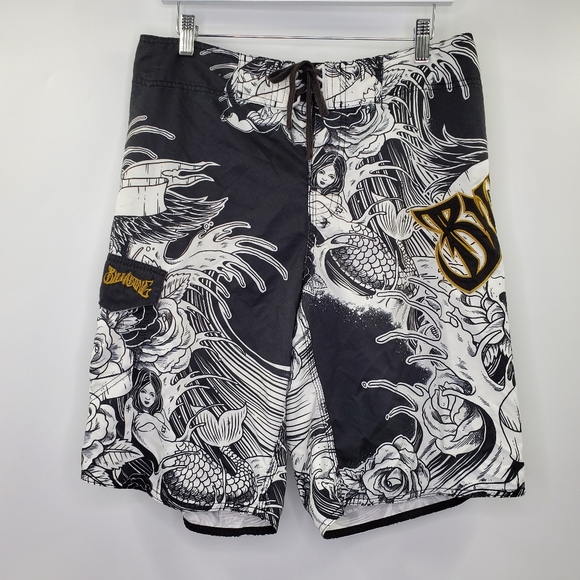Billabong Graphic Tattoo Art Mermaid Board Shorts